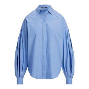 LAUREN RALPH LAUREN COTTON POPLIN BLOUSON SLEEVE SHIRT